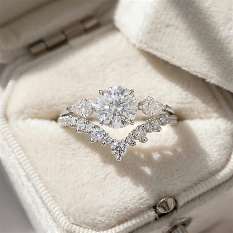 Sterling Silver 10K 14K 18K Gold 1CT-4CT Heart Round Teardrop Oval Moissanite Engagement Rings Set for Women