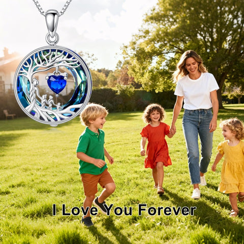 Sterling Silver Crystal  Tree of Life Mother and 1-4 Daughter Son Pendant Necklace Birthday Christmas Gift