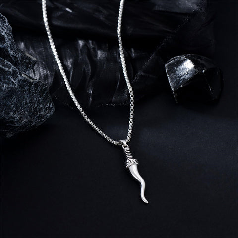 Sterling Silver Italian Horn Protection Pendant Necklace