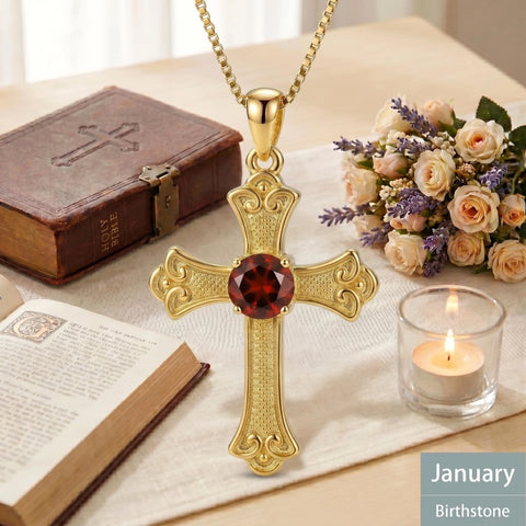 14K Gold Plated  Birthstone Cross Necklace  Pendant Necklace Mother's Day Birthday Gifts for Women