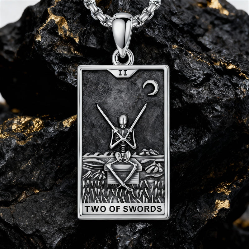 Sterling Silver Lovers Hierophant Magician Three of Swords Wheel of Fortune SkeletonTarot Card Pendant Necklace