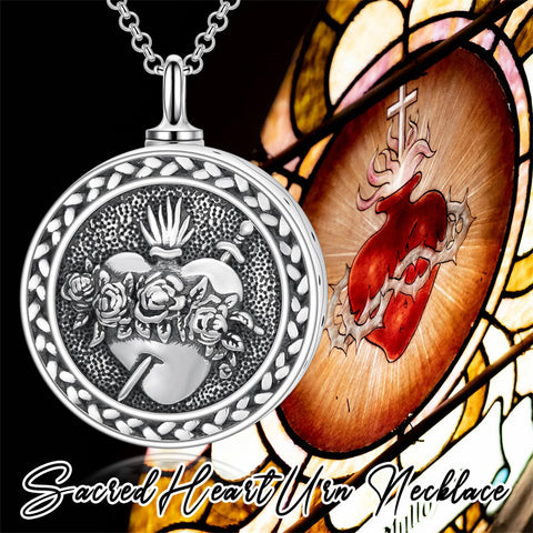 Sterling Silver Sacred Heart of Jesus Pendant Urn Necklace for Ashes