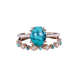 Sterling Silver 10K 14K 18K Gold Turquoise Engagement  Wedding Ring Set for Women