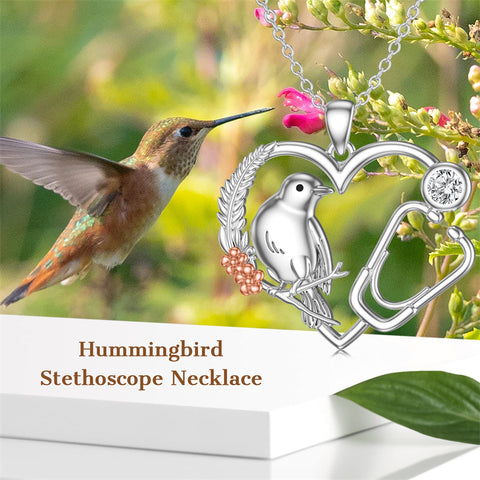 Sterling Silver Stethoscope Hummingbird Pendant Necklace