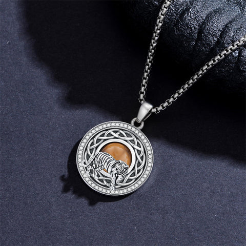 Sterling Silver Tiger Eye Eagle Lion Pendant Necklace for Men