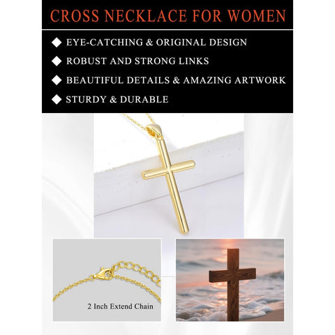 14K Gold Plated Cross Pendant Necklace for Women
