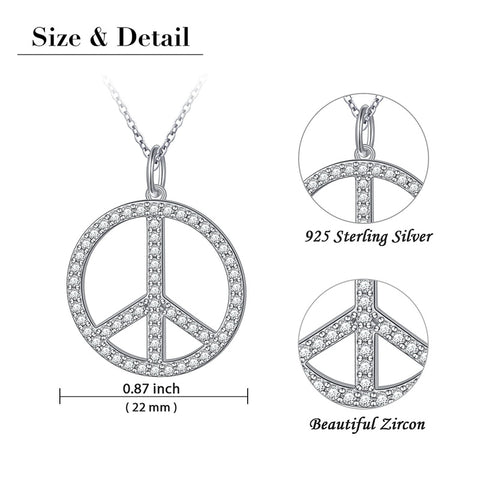 S925 Sterling Silver Peace Sign Hippie Party Pendant Necklace Jewelry Gift