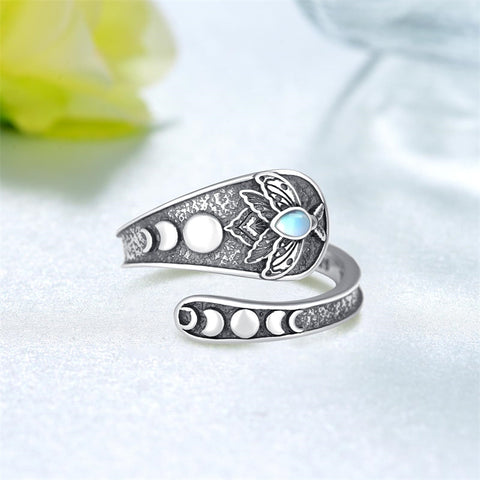 Sterling Silver Adjustable Dragon Moth Octopus Shark Stingray Sea Turtle Spoon Ring