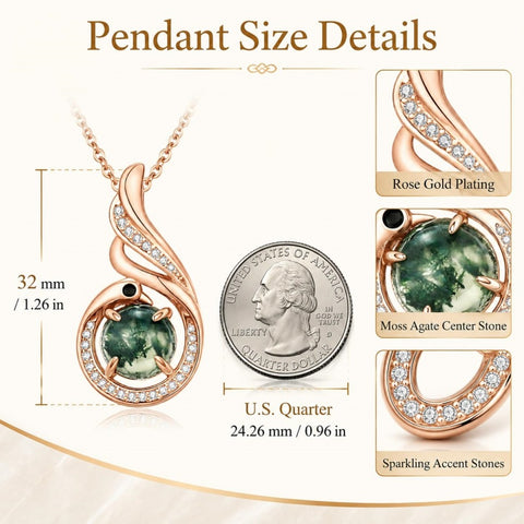 14K Gold Plated Moss Agate Pendant Necklace Boho Jewelry for Women