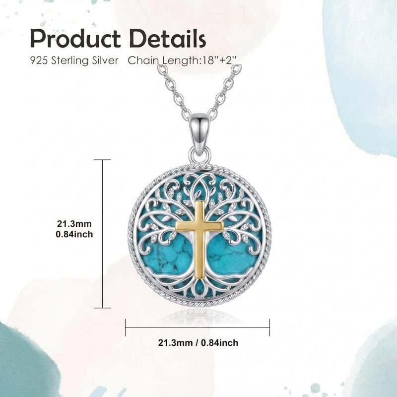 Sterling Silver Turquoise Sun and Moon AA Sobriety Celtic Knot Cross DNA Star of David Tree of Life Pendant Necklace