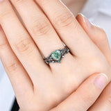 Sterling Silver 10K 14K 18K Gold Vintage Nature Moss Agate Engagement Ring Sets for Women
