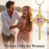 10K 14K 18K Gold Birthstone Cross Pendant Necklace Christian Jewelry