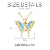 14K Real Gold Butterfly Necklace with Blue Opal Yellow Gold Butterfly Pendant Necklace Jewelry Gifts for Women