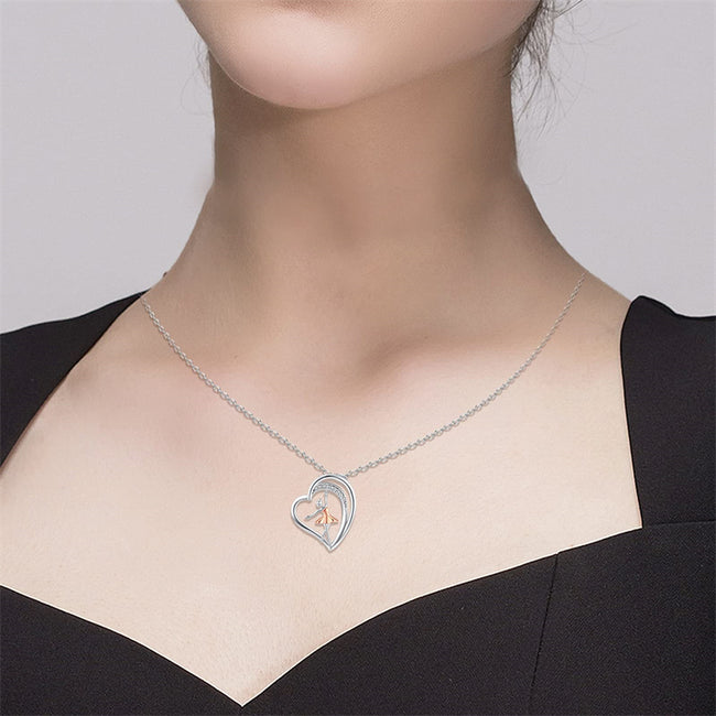 Ballet Heart Necklace S925 Sterling Silver Heart Pendant Necklaces Jewelry Gifts for Women Teen Girls Mum Girlfriends Birthday Gift