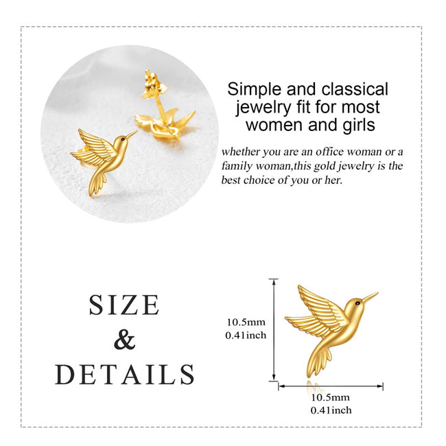 Gold Hummingbird Earrings 14k Gold Hummingbird Stud Earrings Fine Gold Mini Bird Studs Earrings Jewelry Christmas Gifts for Women Girls