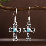 Sterling Silver Turquoise Cross Dangle Earrings
