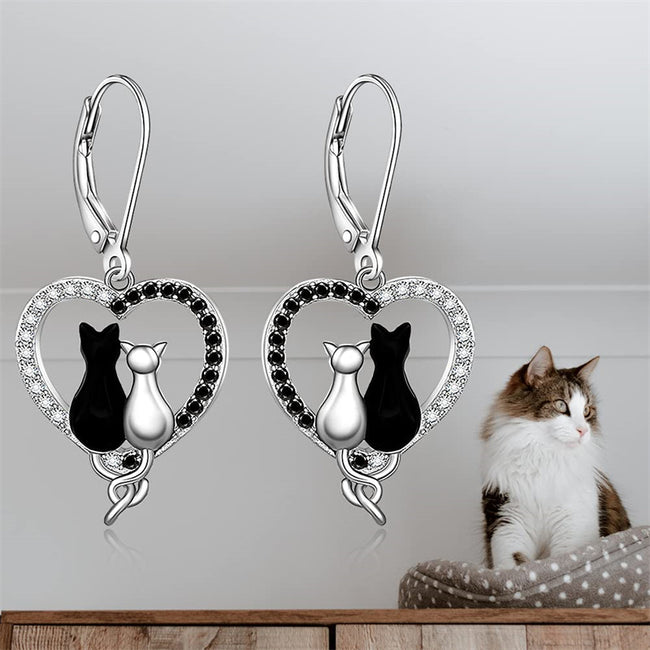 Cat Earrings for Women Girls Irish Leverback DropEarrings Sterling Silver