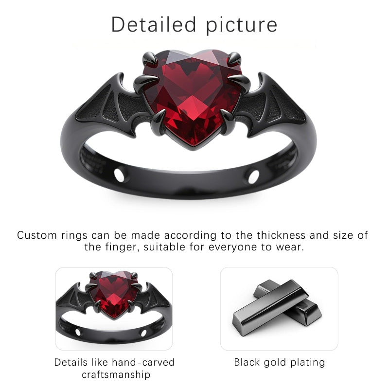 Sterling Silver 10K 14K 18K Gold 2-5CT Heart  Birthstone  Gothic Skeleton Halloween Skull Bat Ring