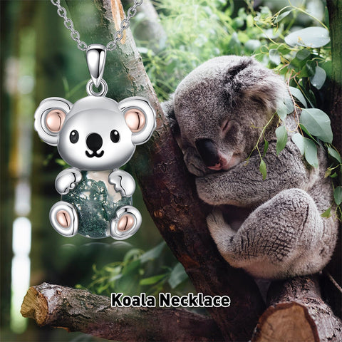Sterling Silver Moss Agate Hippo Koala Elephant Teddy Bear Pendant Necklace