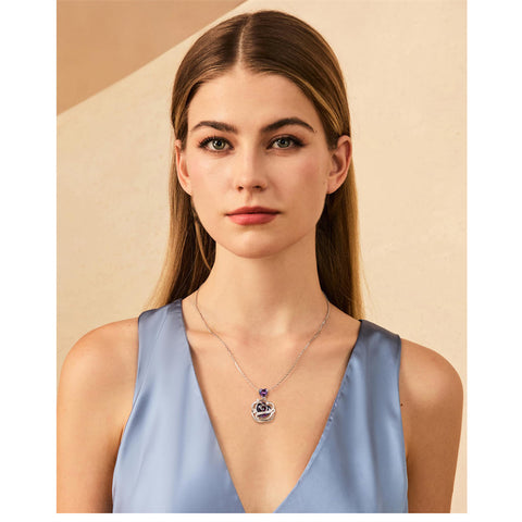 Sterling Silver Thornless Pulse Heart Birthstone  Rose Pendant Necklace