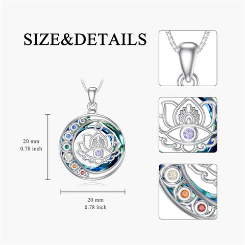 Sterling Silver Crystal Triple Moon Goddess Hamsa Hand Lotus Tree of Life Flower of Life Chakra Pendant Necklace