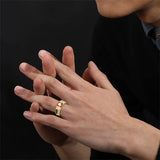Sterling Silver Square Garnet with Opal Wedding Ring for Men