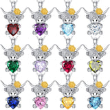 14K Gold Heart Birthstone Highland Cow Pendant Necklace