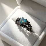 Sterling Silver 10K  14K  18K  Gold Personalized Engraved Black Opal Engagement Wedding Promise Ring for Her