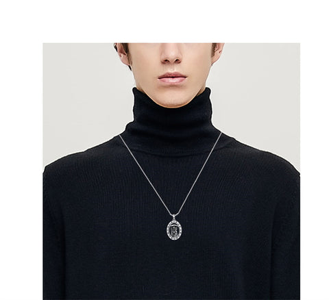 Sterling Silver Aztec Lion Cross Pendant Necklace