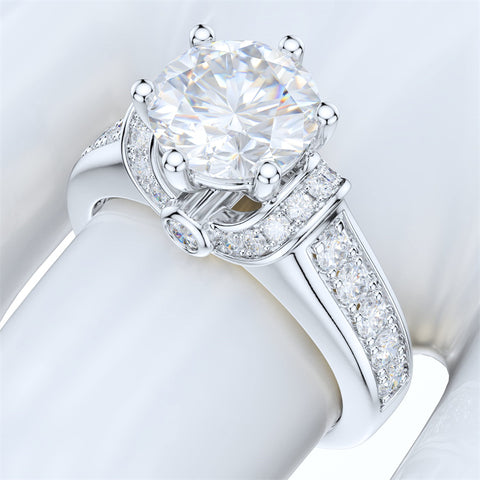 Sterling Silver 2CT Round Cut Moissanite Promise Engagement Ring