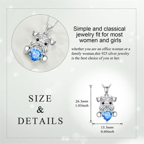 Sterling Silver Birthstone Schnauzer Pendant  Necklace