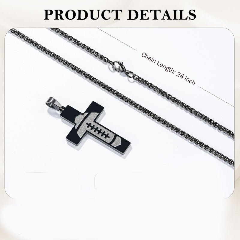 14K Gold Plated Bible Verse Football Cross Pendant Necklace