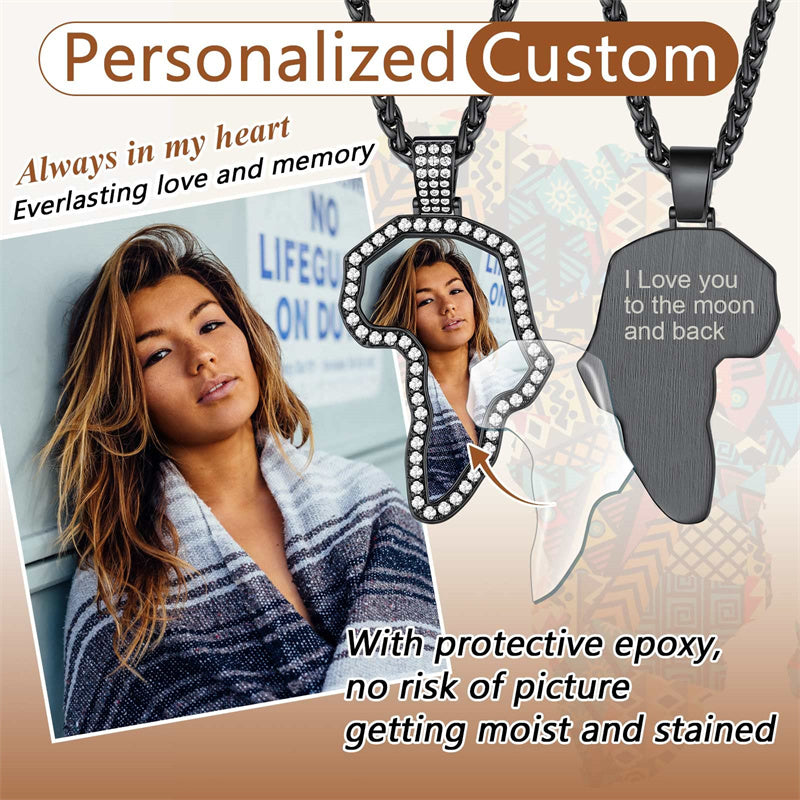 Copper Cubic Zirconia Personalized Photo African Map Pendant Necklace