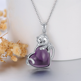 Monkey Necklace 925 Sterling Silver Cute Monkey with Created Amethyst Moonstone Turquoise Pendant Necklace for Women