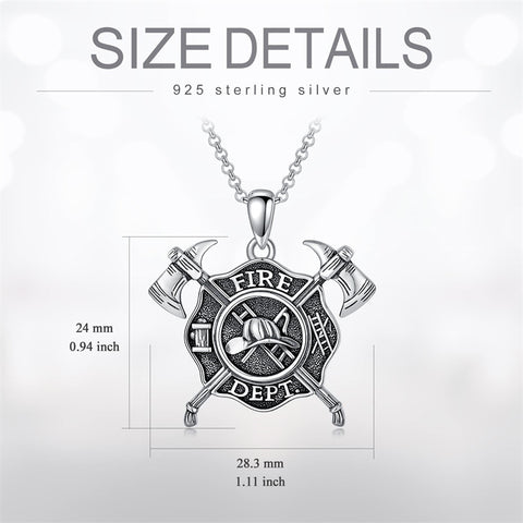 Firefighter Necklace 925 Sterling Silver Fire Dept Pendant Fire Department Jewelry for Women Men Christmas Gift