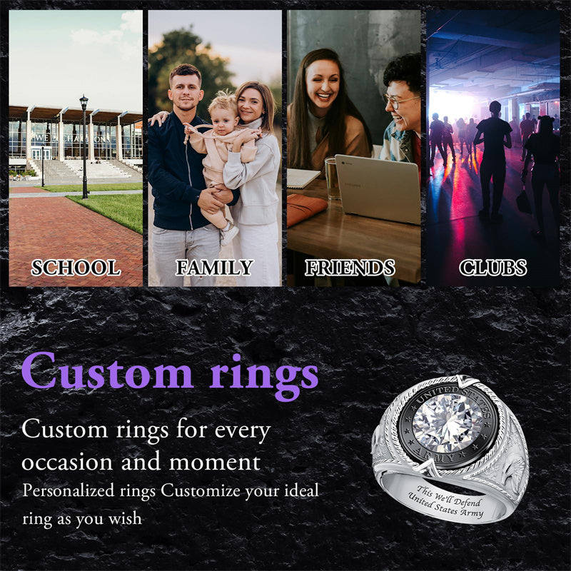 Sterling Silver 10K 14K 18K Gold Personalized Class Ring for Men