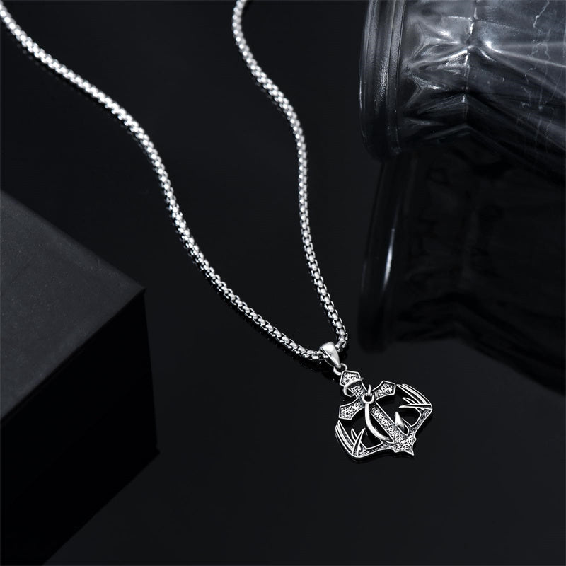 deer antlers fishing hook and cross Sterling Silver Cross Deer Antler Fish Hook Pendant Necklace for Men– romanticwork