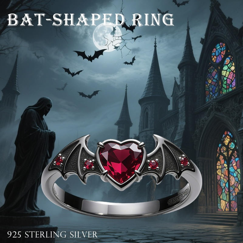 Sterling Silver 10K 14K 18K Gold 2-5CT Heart  Birthstone  Gothic Skeleton Halloween Skull Bat Ring