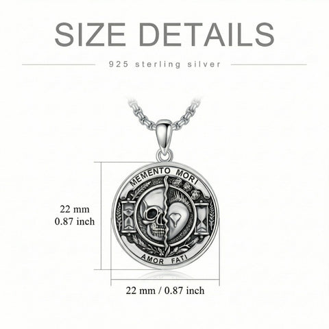 Sterling Silver Memento Mori Gothic Skull Amulet Pendant Necklace for Men