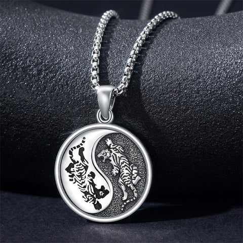 Sterling Silver Yin Yang Wolf Dragon Scorpion Tiger Wolf Phoenix Pendant Necklace