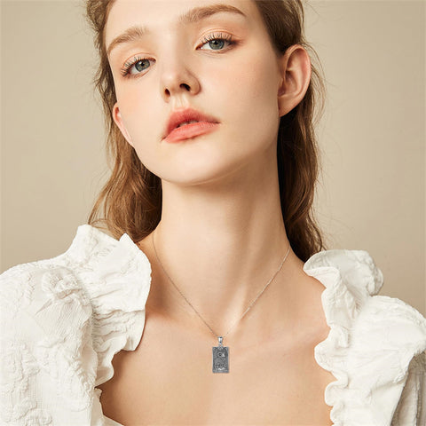 Sterling Silver Tarot Card 12 Zodiac Sign Pendant Necklace