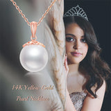 14K Real Gold Pearl Pendant Necklace for Women,Solid Gold 9 MM Freshwater Pearl Necklaces Anniversary Birthday Jewelry Present for Women