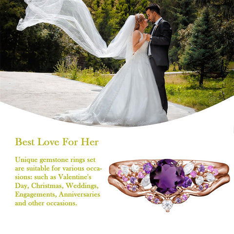 Sterling Silver 1CT Round Gemstone Engagement Promise Anniversary Ring Set for Women