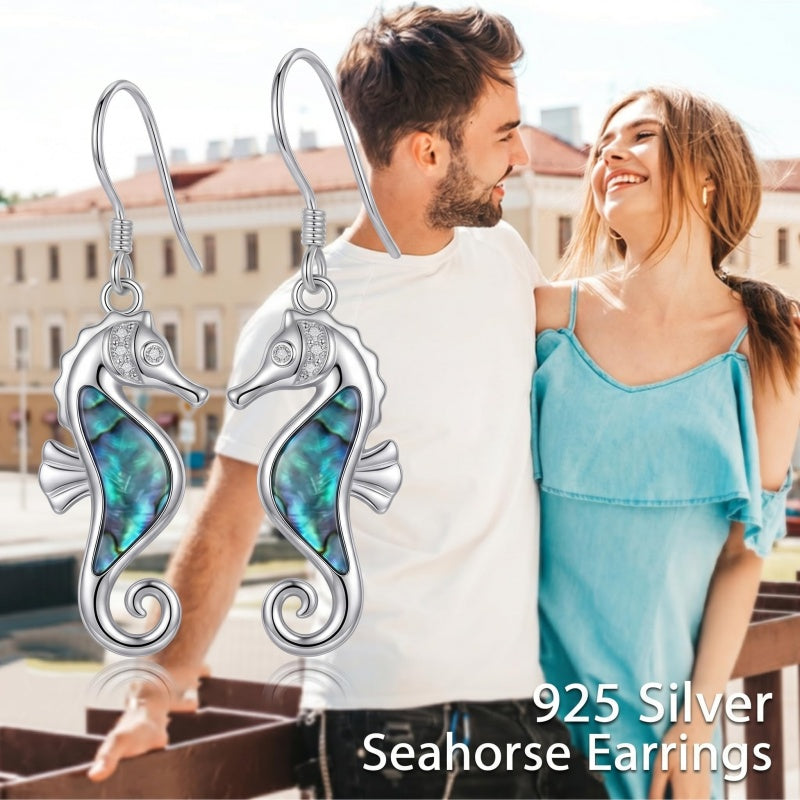 Sterling Silver Abalone Shell Hummingbird Owl Sea Turtle Cat Frog Horse Seahorse Dangle Earrings  Gifts for Christmas