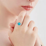 Sterling Silver Genuine Turquoise Engagement Wedding Ring Set for Women