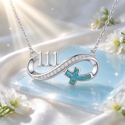 Sterling Silver Turquoise & Zirconia Infinity  111 222 333 444 777 Angel Number Pendant Necklace for Women