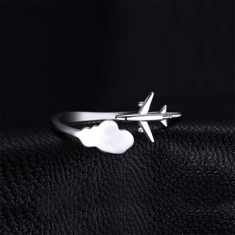 925 Sterling Silver World Map Ring with Airplane Travel Ring World Ring Travel Gifts For Women Adventure Ring Gift