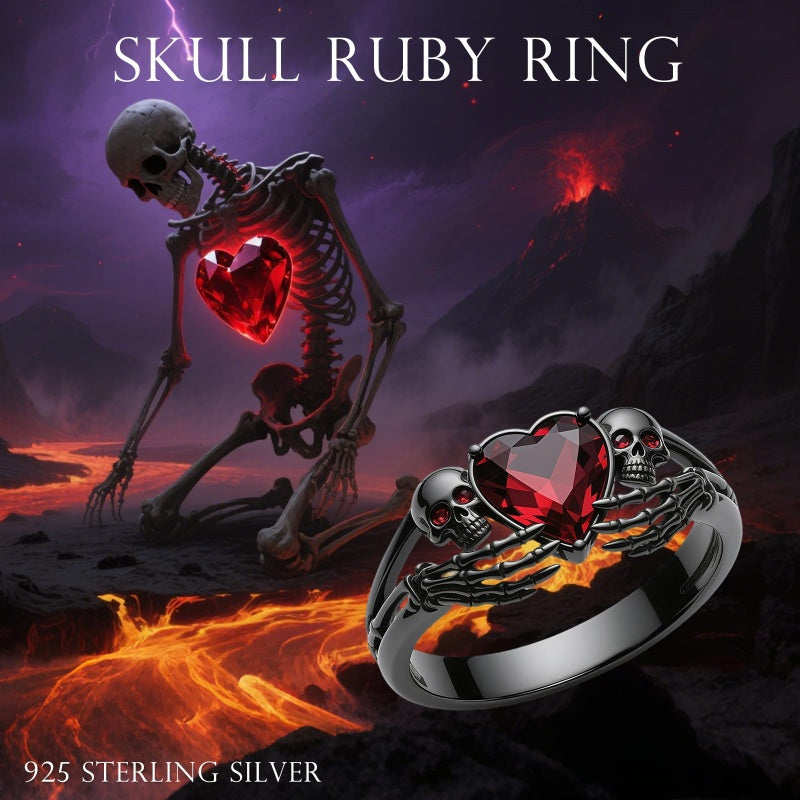 Sterling Silver 10K 14K 18K Gold 2-5CT Heart  Birthstone  Gothic Skeleton Halloween Skull Bat Ring