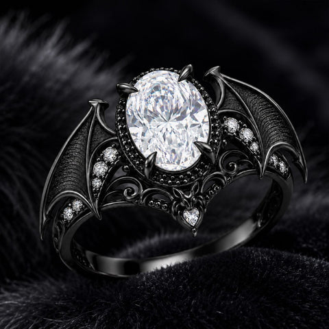 Sterling Silver 10K 14K 18K Gold Moissanite Gothic Black  Engagement Wedding Ring  for Women Halloween Gift