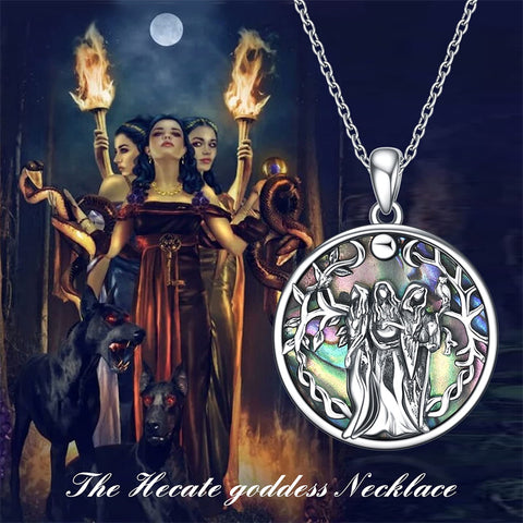 Triple Moon Goddess Necklace Sterling Silver Pagan Wiccan Magic Amulet Tree of Life Jewelry for Women Men